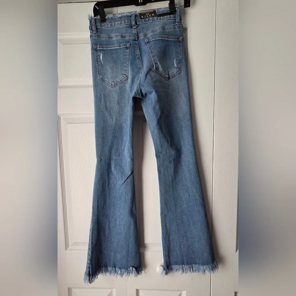 NWT Risen Raw Edge Waist W Frayed Hem Flare Jeans 27/5 - Picture 7 of 13